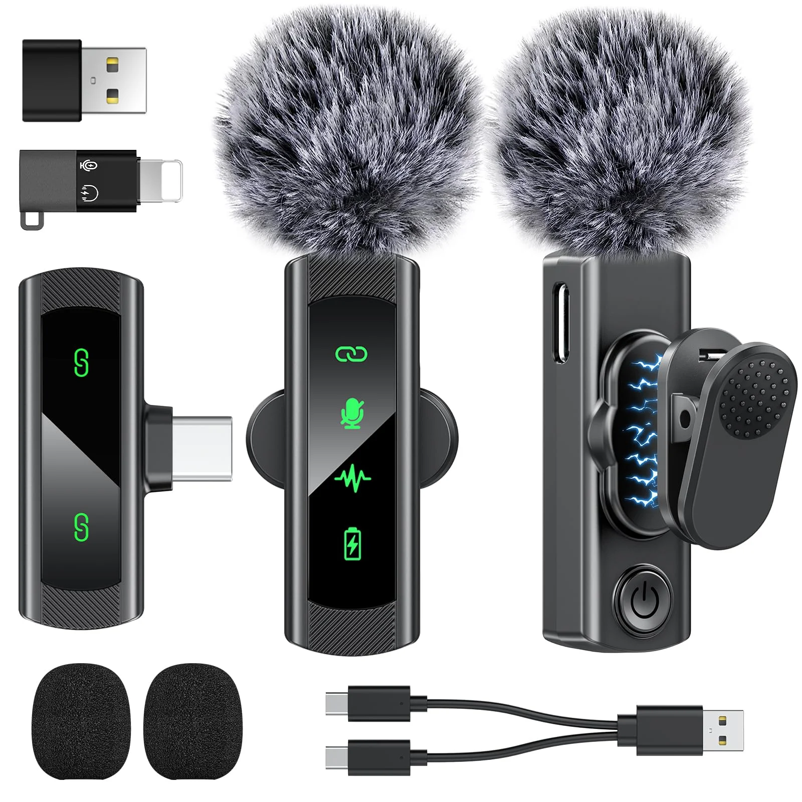81Qv4lu8RHL Wireless Lavalier Microphone for iPhone/Android, TNW A37 Mini Mic with Noise Cancellation, 40H, 50M Range, 2in1 Clip&Magnetic Lapel Mic for Video Recording, Tiktok, Podcast, Streaming, Vlogging-Black - Image 1