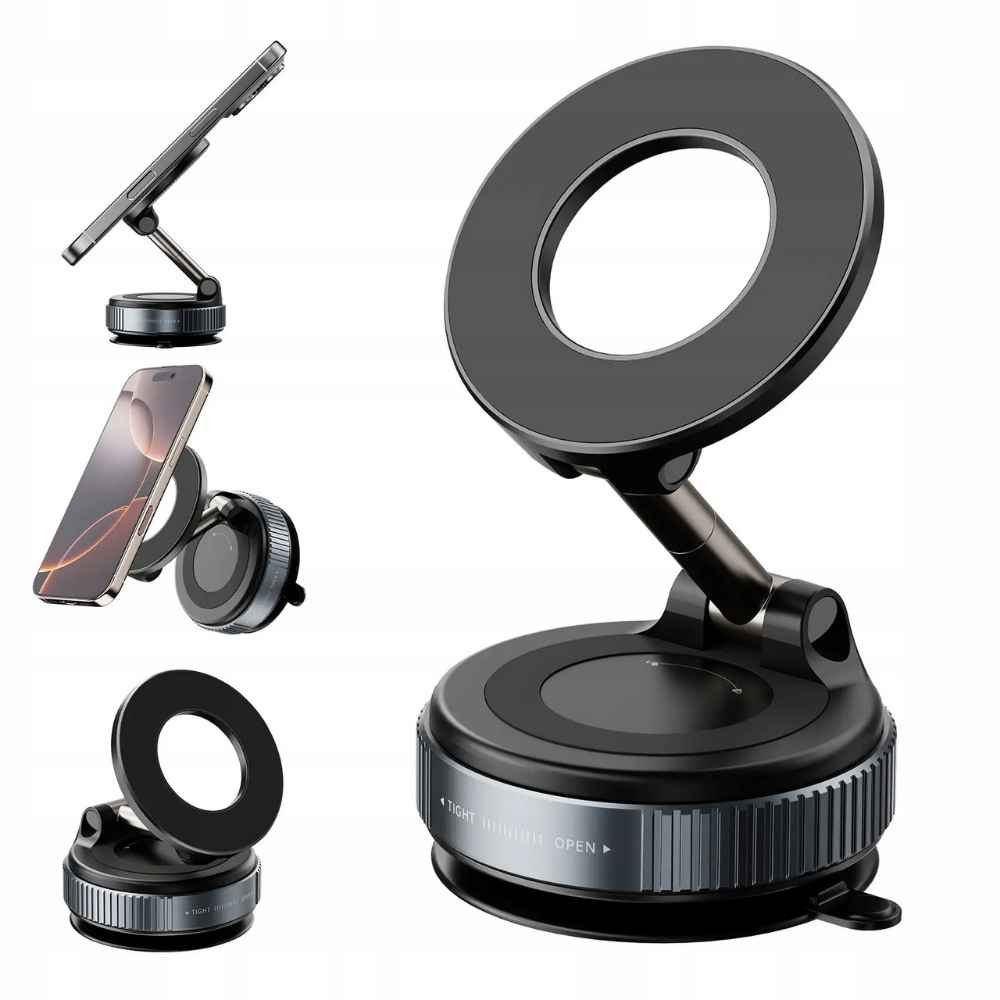 Uchwyt-na-telefon-do-samochodu-auta-na-kokpit-szybe-magnetyczny-obrotowy_11zon Magnetic Car Phone Holder – 360° Rotatable, Foldable with Vacuum Suction Cup & Magnetic Ring - Image 1