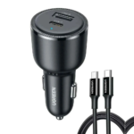 24W Dual USB Fast Car Charger with Type-C – Black (PD Fast Charging)