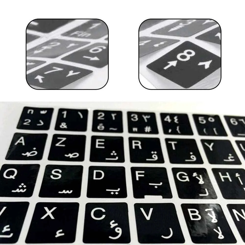 accessories (6) 3-Pack Arabic Keyboard Stickers – Durable, Dustproof & Waterproof (Black with White Letters) - Image 1